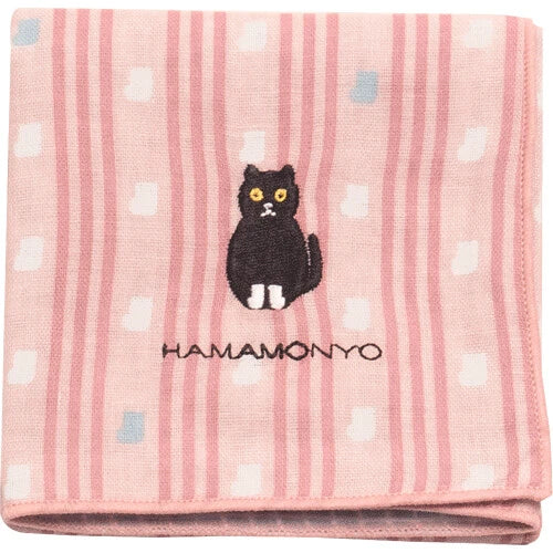 HAMAMONYO Gauze Handkerchief -trio stripe and sock cat pink