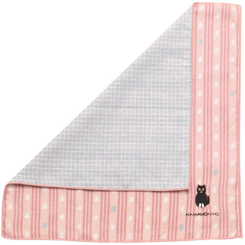HAMAMONYO Gauze Handkerchief -trio stripe and sock cat pink