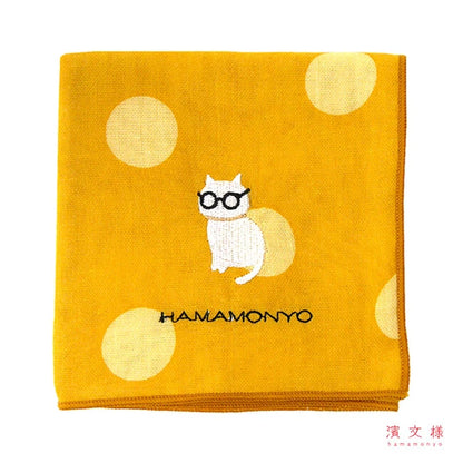 HAMAMONYO Gauze Handkerchief -polka dots and cat's glasses