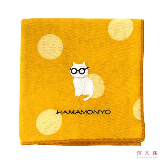HAMAMONYO Gauze Handkerchief -polka dots and cat's glasses