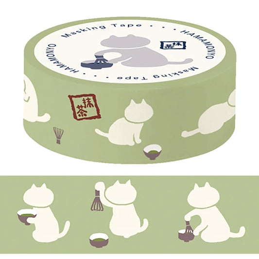 HAMAMONYO Washi Tape Made in Japan - Matcha cat