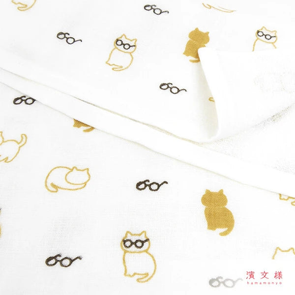 HAMAMONYO Hand Towel Face Made in Japan-cat glasses