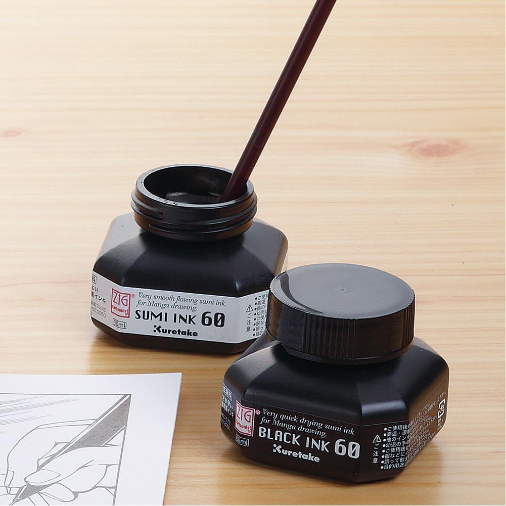 Kuretake ZIG Cartoonist SUMI INK 60 - Matte Black Manga Ink (60ml)