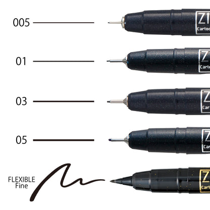Kuretake ZIG Cartoonist MANGAKA Outline Pen - Black, 5-Piece Assorted Set (AP Certified)